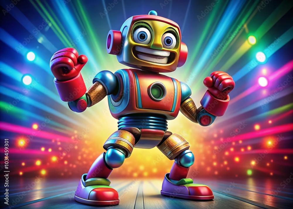 Humorous Cartoon Robot Defender in Boxer Pose - Fun and Playful Art for All Ages Humorous Cartoon Robot Defender in Boxer Pose - Fun and Playful Art for All Ages