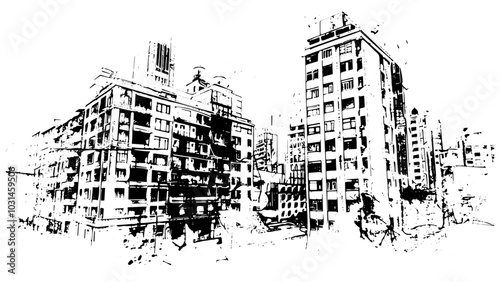 Draw sketch architecture Scratches and dirt building texture on white background. dust grunge background.