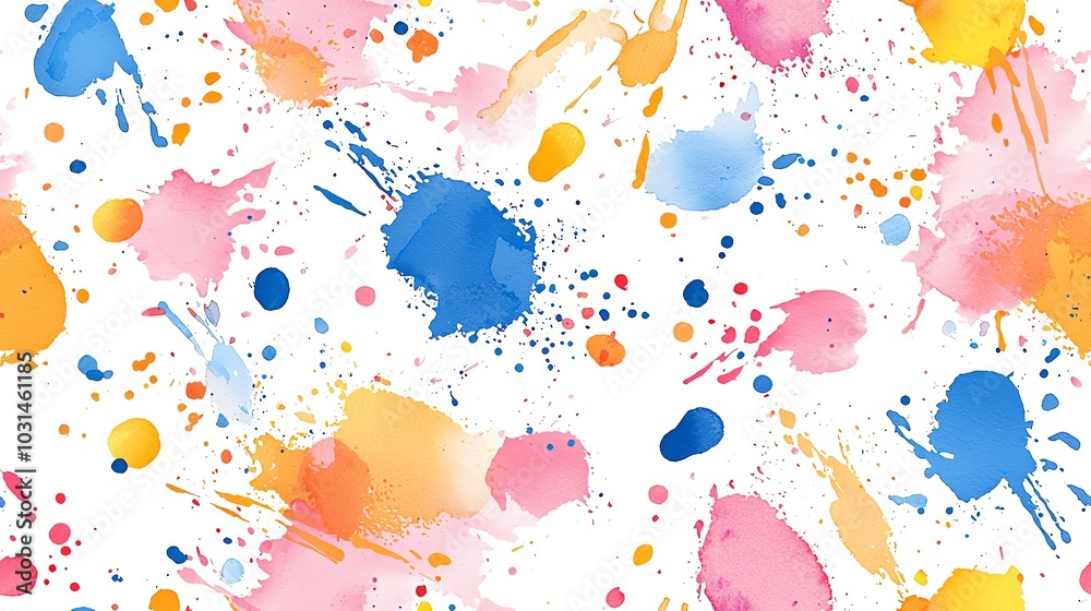 Watercolor splatters and brush strokes, vibrant abstract seamless pattern on white background Watercolor splatters and brush strokes, vibrant abstract seamless pattern on white background