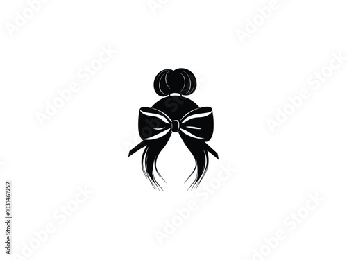 Elegant Hair Buns with Stylish Bows - Silhouette Vector Icons for Women’s Fashion