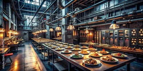 Industrial Electrical Room with Panels and Switches - Stunning Food Photography Setting