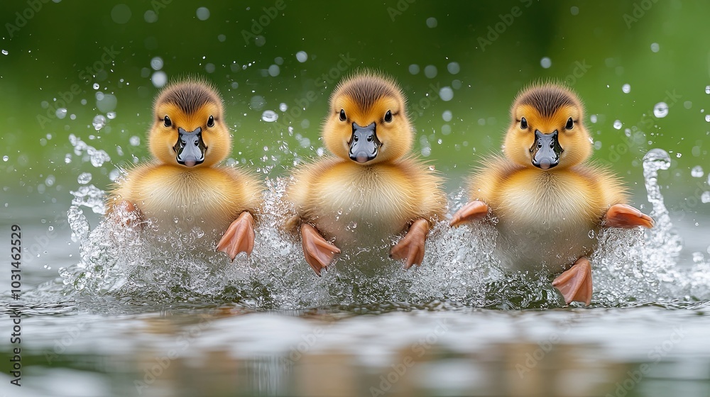 Enchanting Ducklings Taking Their First Swim Enchanting Ducklings Taking Their First Swim