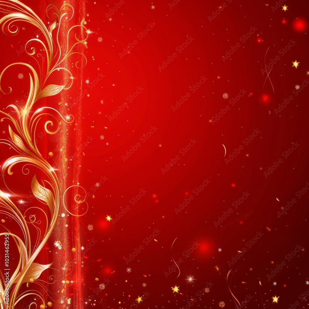 Red Background with Golden Floral Design and Glitter Red Background with Golden Floral Design and Glitter