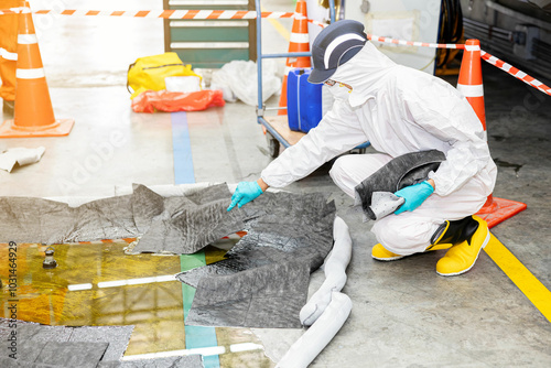 people cleaning chemical leak absorbent