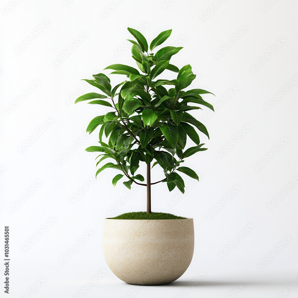 vibrant plant in ceramic pot, showcasing lush green leaves against clean white background. This 3D illustration adds touch of nature to any space, evoking sense of tranquility and freshness vibrant plant in ceramic pot, showcasing lush green leaves against clean white background. This 3D illustration adds touch of nature to any space, evoking sense of tranquility and freshness