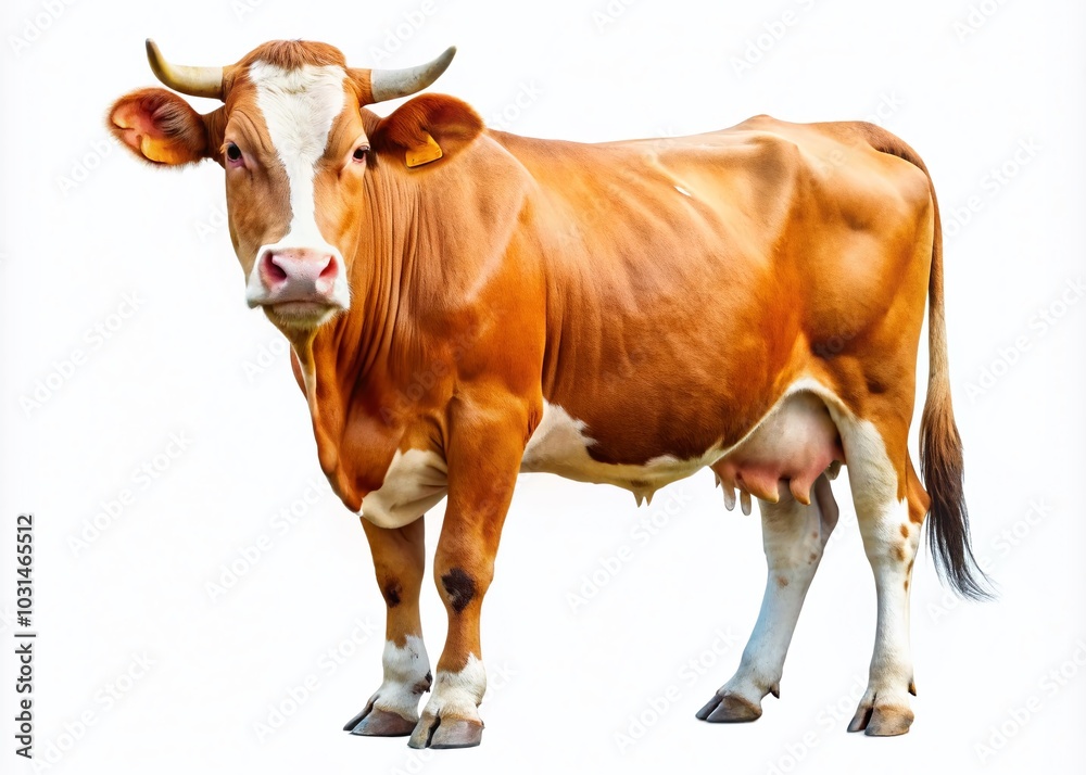 Isolated Cow on White Background - Perfect for Farm, Agriculture, Livestock, and Nature Themed Projects and Designs Isolated Cow on White Background - Perfect for Farm, Agriculture, Livestock, and Nature Themed Projects and Designs