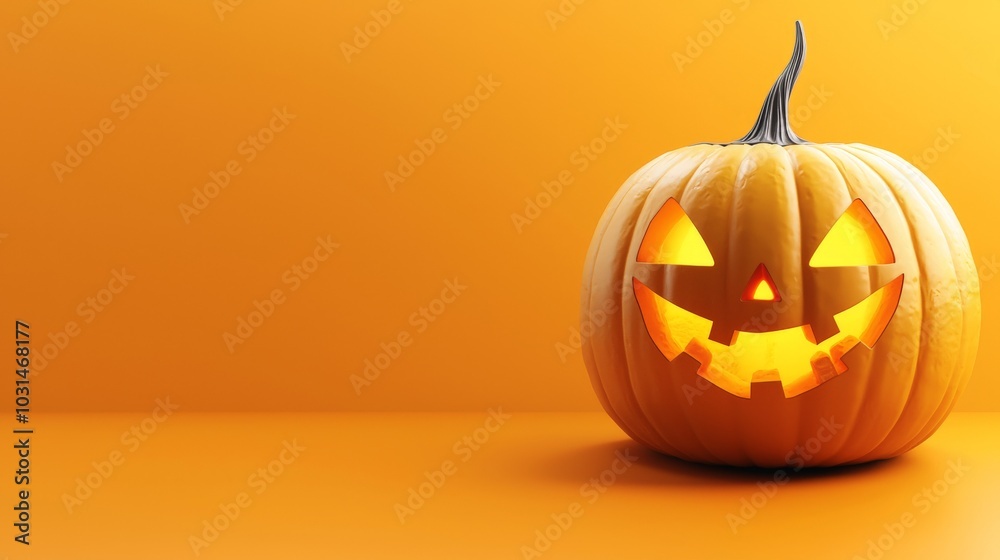 a carved pumpkin with a glowing face on an orange background a carved pumpkin with a glowing face on an orange background