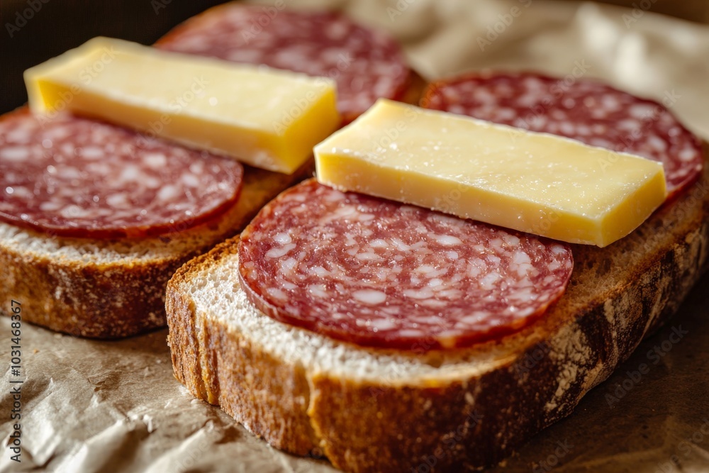 an appetizing sandwich with slices of salami and cheese an appetizing sandwich with slices of salami and cheese