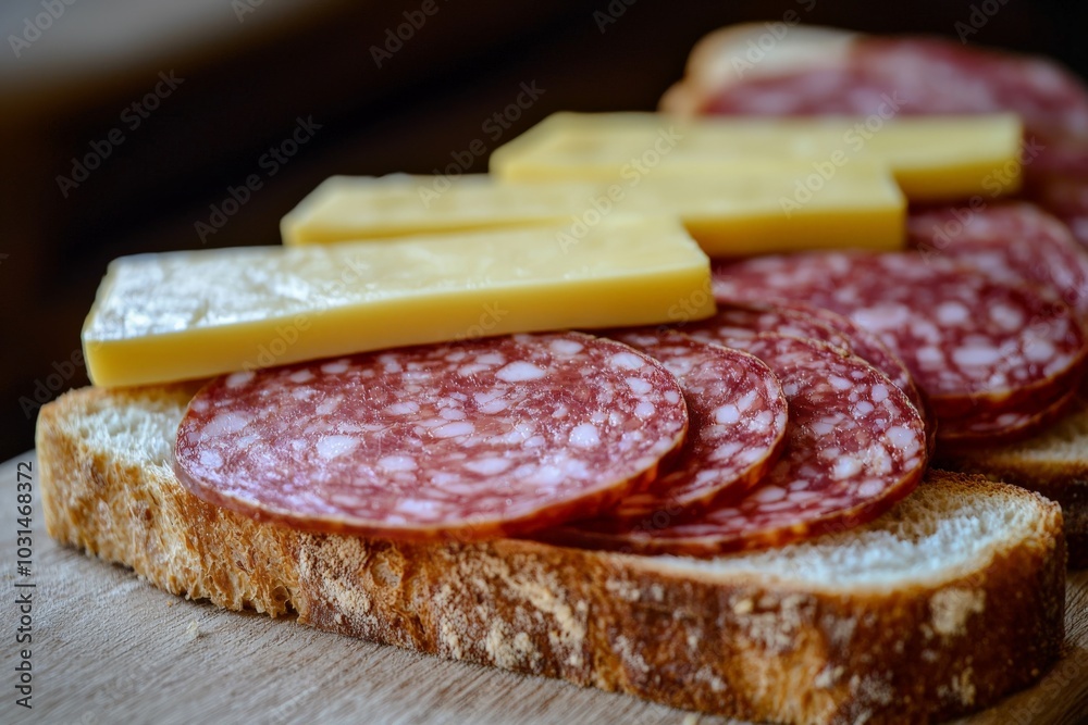 an appetizing sandwich with slices of salami and cheese an appetizing sandwich with slices of salami and cheese