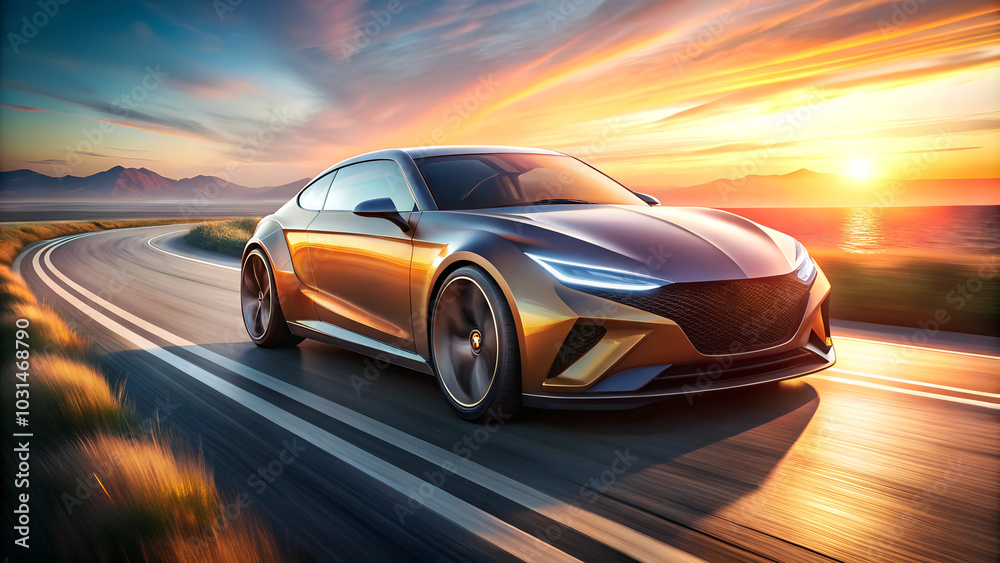 design of modern a car runing on the road