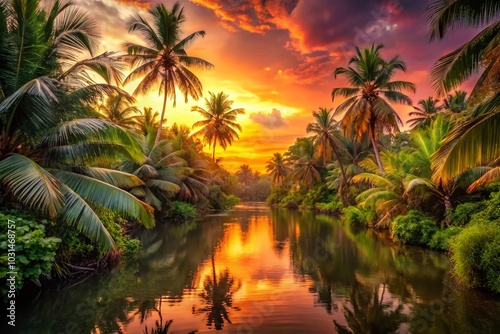 Jungle River at Golden Sunset - Nature's Fashion Photography