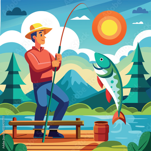 fisherman with a fishing rod