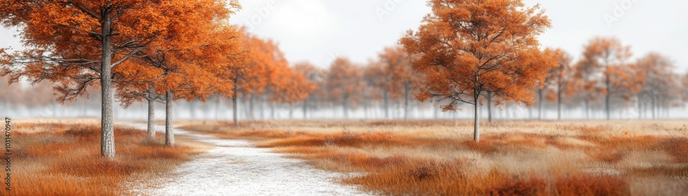 Naklejka premium Autumn Walk Through a Forest of Golden Leaves