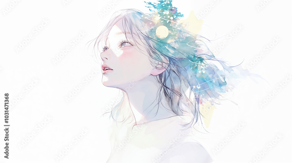 美しい女性とクリスマスツリー 美しい女性とクリスマスツリー