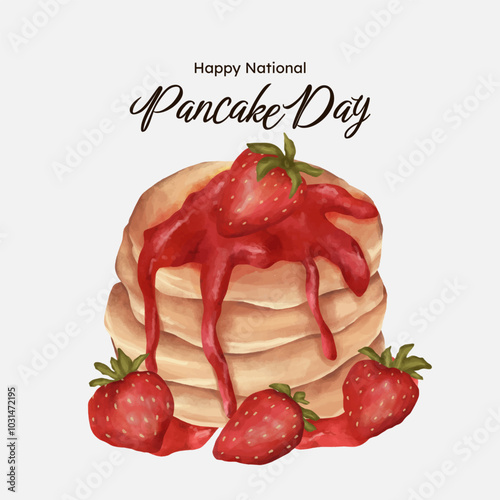 Pancake with fruits watercolor illustration. pancake national day.