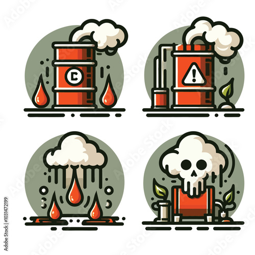 Chemical barrel leaking fumes. icon
