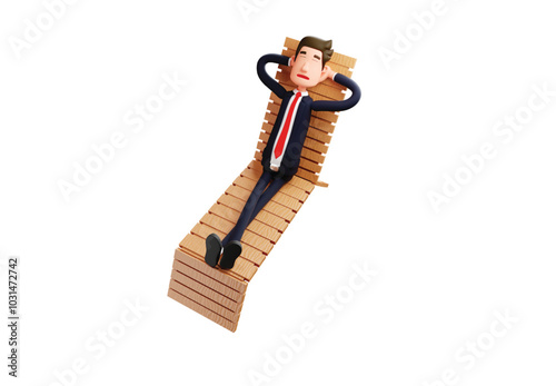 Businessman sleeping on bench. Businessman resting on bench 3d character of businessman 