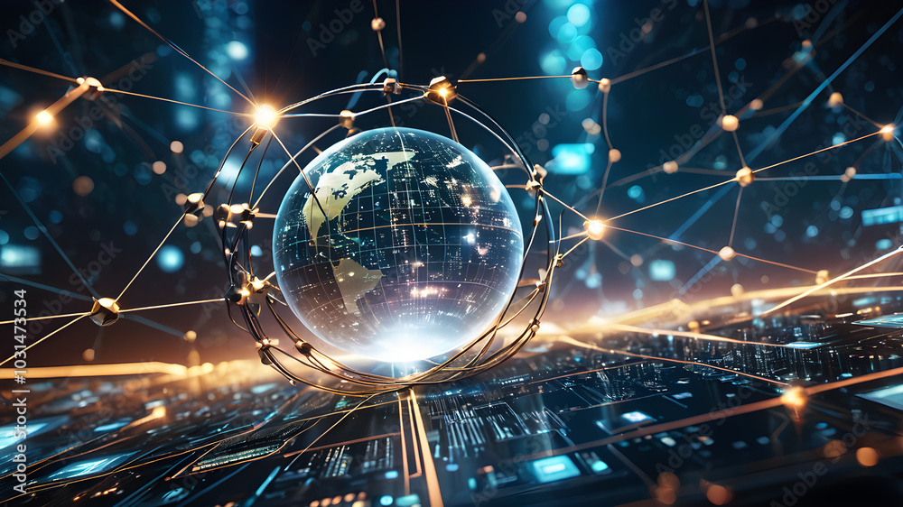 Obraz premium Digital image of Globe. Futuristic global internet network background.