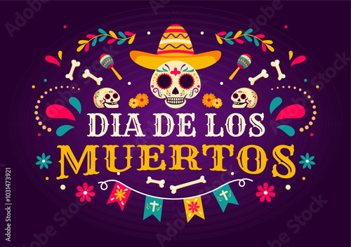 Dia de Los Muertos Translation Day of the Dead, featuring Illustration a Skeleton Playing Music Sombrero and Wearing Traditional Mexican Costumes