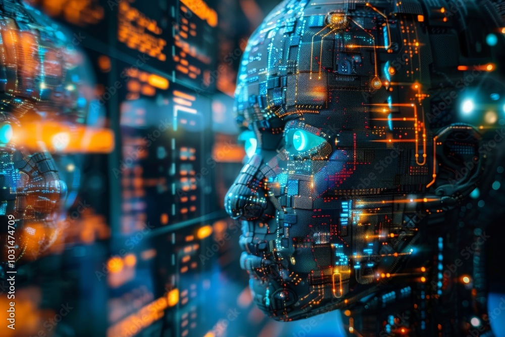 Artificial intelligence processing big data on a computer screen Artificial intelligence processing big data on a computer screen