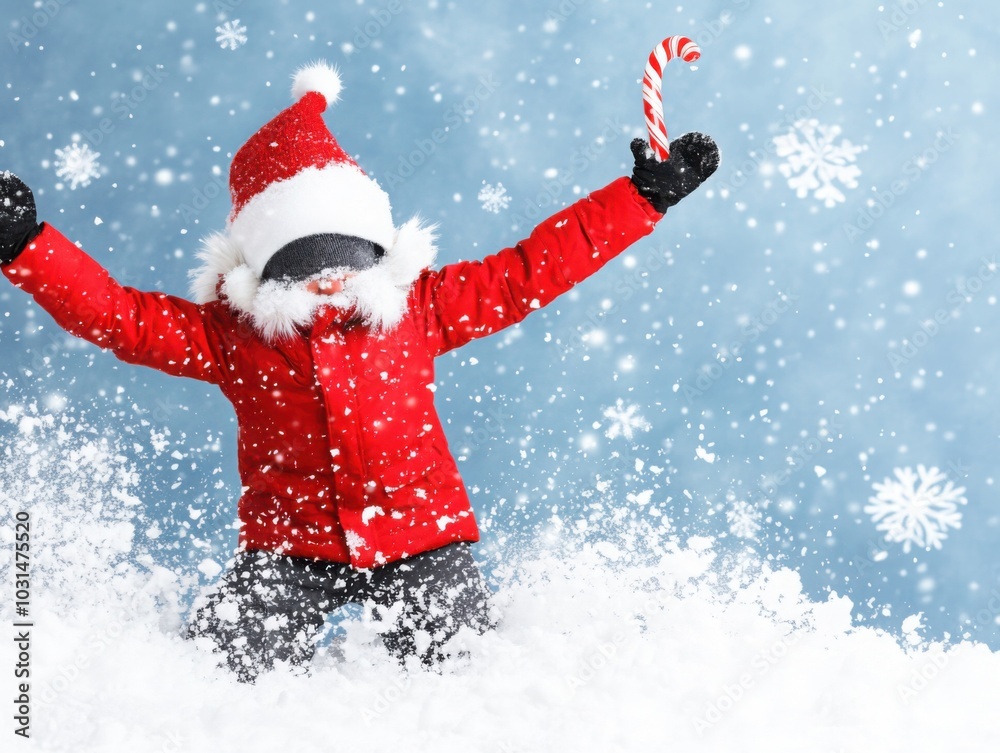 Gnome Playing in Snow with Giant Candy Cane Gnome Playing in Snow with Giant Candy Cane