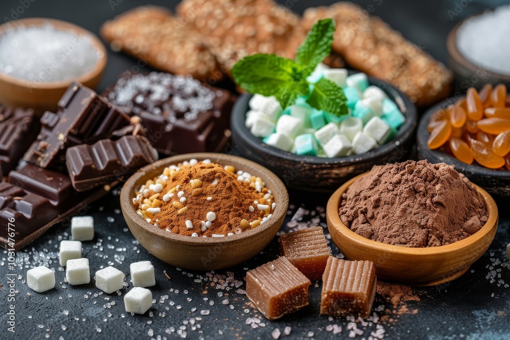 High-sugar foods on the table highlight the importance of mindful eating High-sugar foods on the table highlight the importance of mindful eating