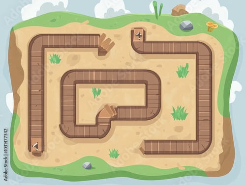 Top Down View of a Wooden Maze on an Island.