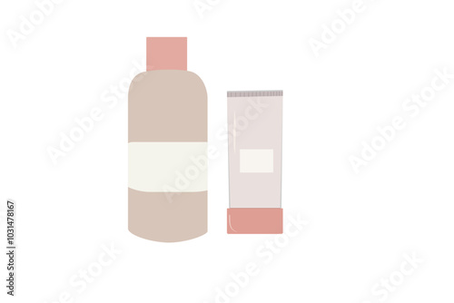 Vials, cosmetics, cream, tonic, pink, clean girl