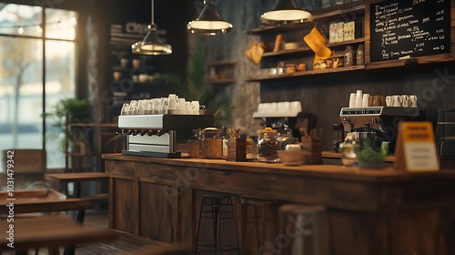 Vintage Coffee Shop Interior - Cozy and Inviting Atmosphere with Rustic Decor and Warm Lighting