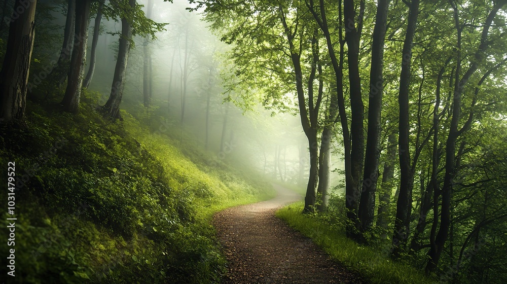 Obraz premium Serene Forest Pathway with Nature's Embrace