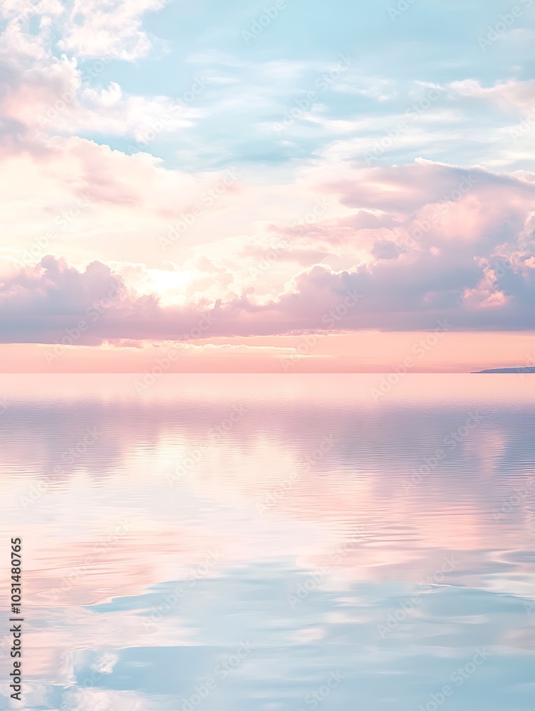 Naklejka premium Tranquil Landscape: Soft Pastel Colors and Reflections for a Serene Atmosphere