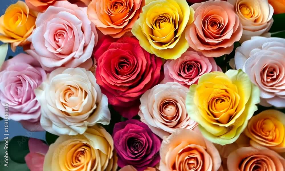 Close-up of a Bouquet of Multicolored Roses Close-up of a Bouquet of Multicolored Roses