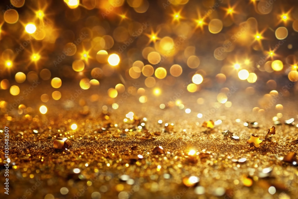 Luxurious Gold Abstract Background with Glittering Confetti for Celebratory Themes