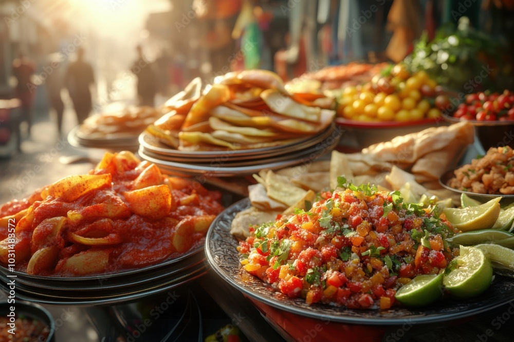 Obraz premium Vibrant Middle Eastern Street Food Fusion Dishes