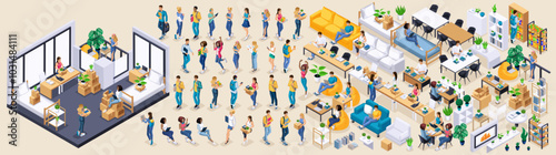 Isometric Kit for creating a student dormitory. Large Kit of furniture and Characters, Personage. Create your own unique design N1