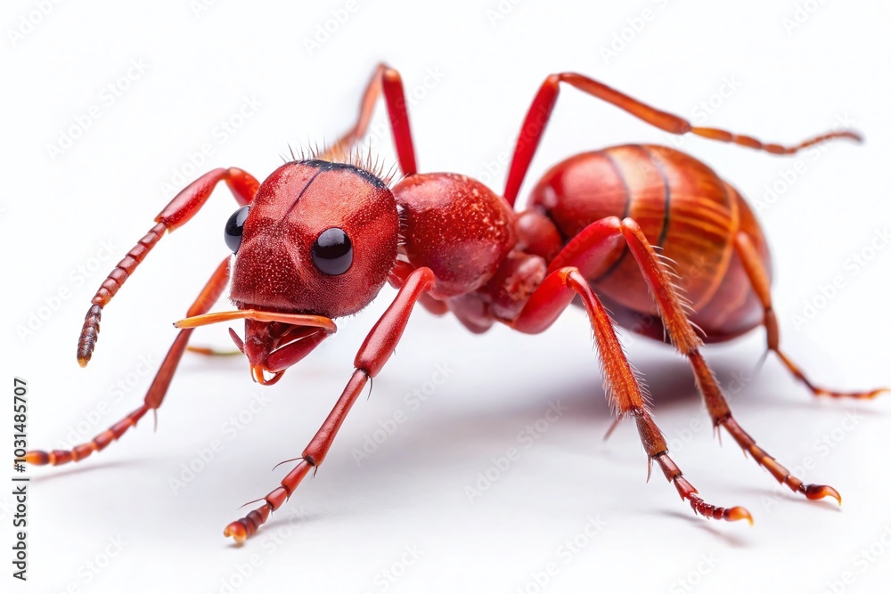 Macro Photography of a Red Fire Ant on White Background for Nature and Insect Studies