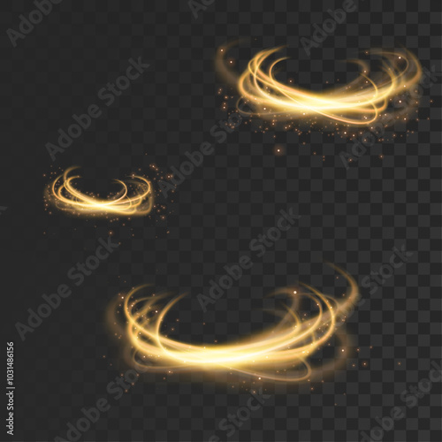 Gushing orbital bright orange transparent tornadoes collection. Vector illustration
