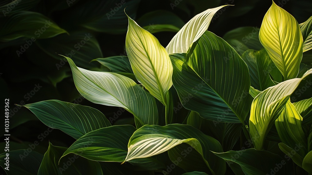 Obraz premium Lush Green Leaves with Striking Light Patterns