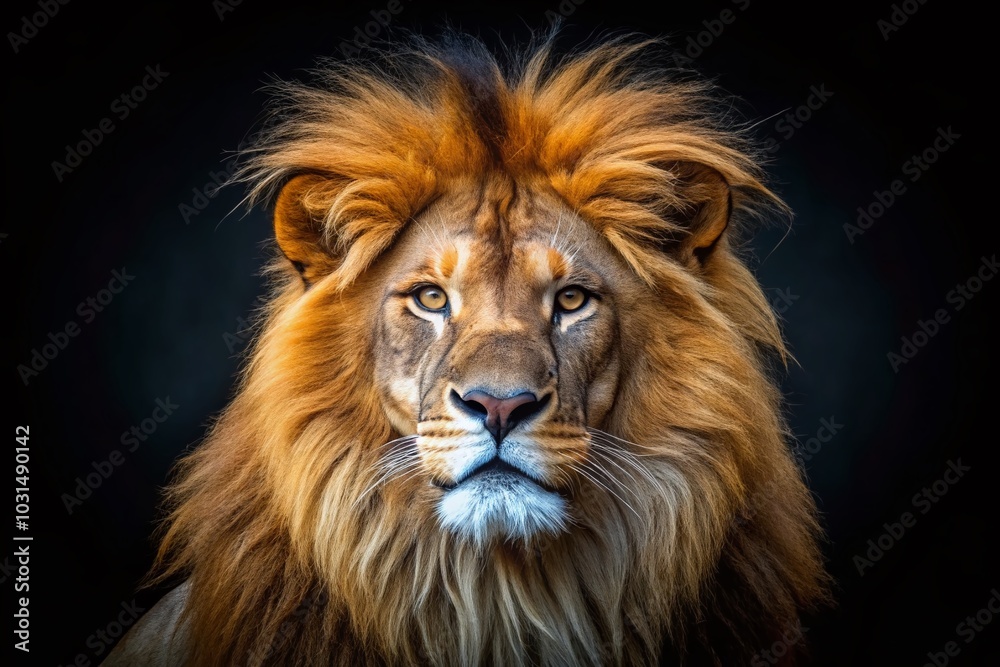 Majestic Lion with Long Mane Against Black Background – Stunning Wildlife Photography for Nature Lovers and Animal Majestic Lion with Long Mane Against Black Background – Stunning Wildlife Photography for Nature Lovers and Animal