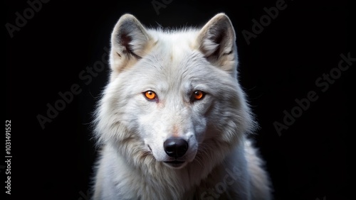 Majestic White Wolf with Red Eyes Against a Dark Background - Captivating Aerial Photography