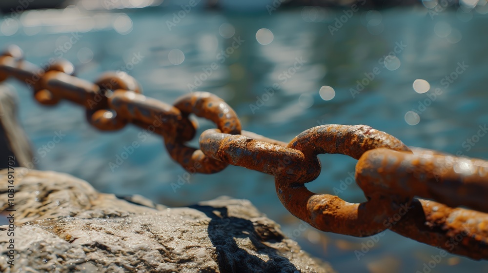 Rusty Chain Linkage Near Water Surface Rusty Chain Linkage Near Water Surface
