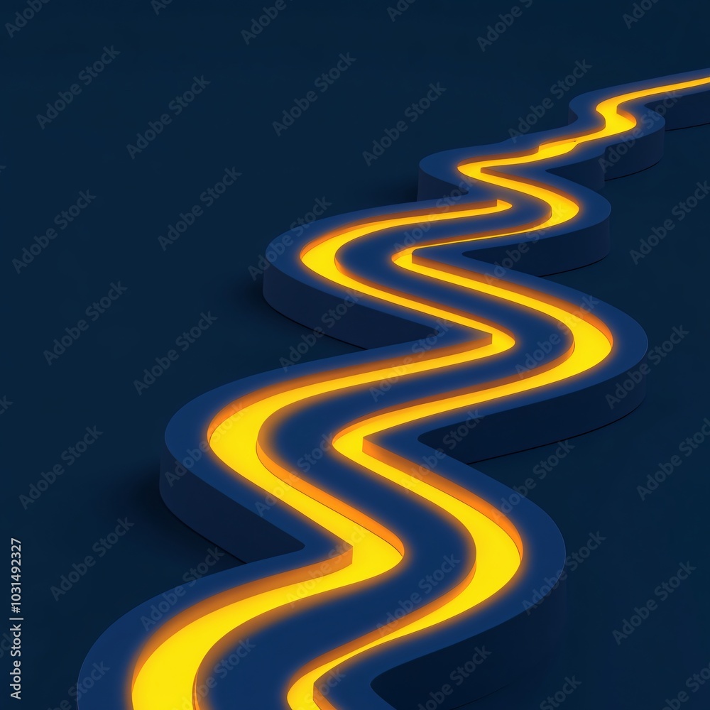 Glowing Yellow Path Through Blue 3D Labyrinth Representing Problem-Solving Breakthrough Glowing Yellow Path Through Blue 3D Labyrinth Representing Problem-Solving Breakthrough
