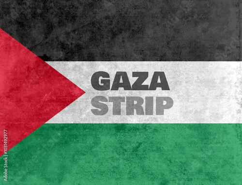Damaged grunge flag of Palestine,with text Gaza strip