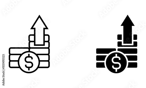 stack of money with arrow up icon vector