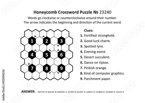 Honeycomb crossword puzzle game № 23240. General knowledge, family friendly content. Answer included.
