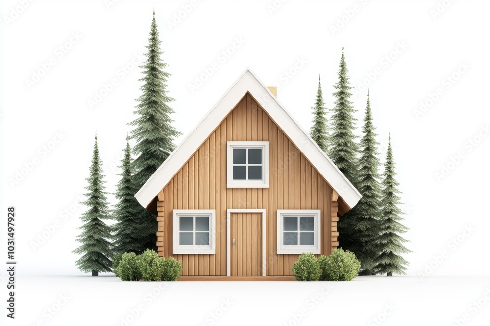 Cozy wooden house surrounded by tall evergreen trees, perfect for a serene nature escape. Cozy wooden house surrounded by tall evergreen trees, perfect for a serene nature escape.