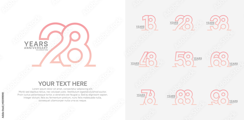 Fototapeta premium Anniversary logo set vector design, pink color for celebration event