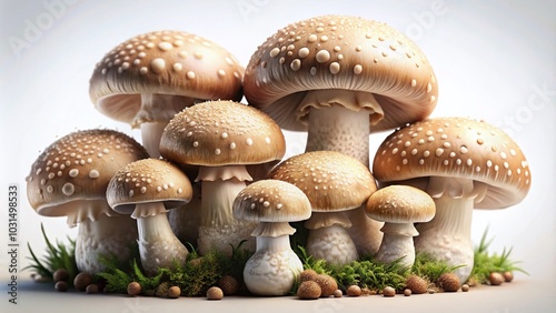 Minimalist Button Mushrooms on White Background - Hyper Realistic Agaricus Bisporus Photography for Culinary and Nature