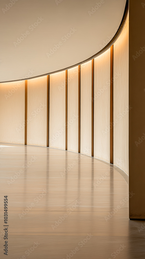 Obraz premium Softly lit curved hallway in a modern architectural space during daytime