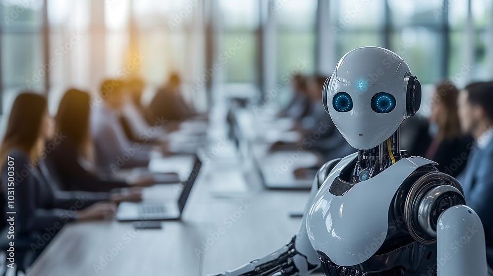 Robot sitting in a business meeting Robot sitting in a business meeting